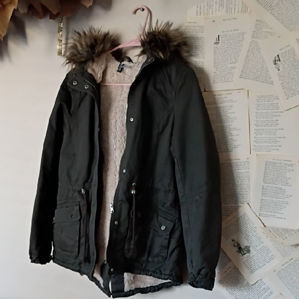 H&M Divided Fur Trimmed Hood Coat